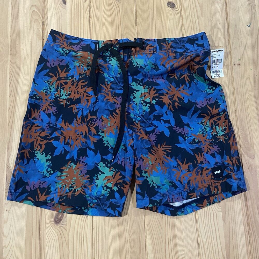 NWT Banks Journals Swim Trunk Floral Leaf Blue Sundays Boardshort Shorts 28